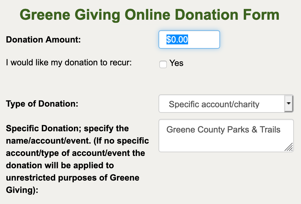 Greene Giving donation form example