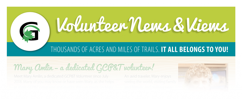 Masthead for Volunteer newsletter with Greene County Parks and Trails logo in a circle